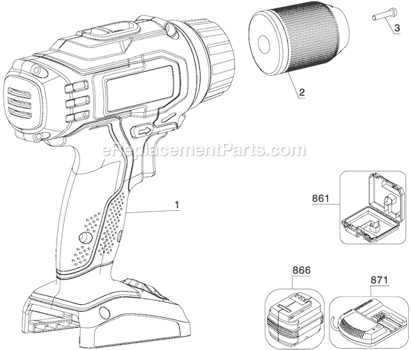 Page A Diagram and Parts List for PC180D Type 1 Porter Cable Cordless Drill
